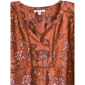 DR2 Floral 3/4 Peasant Blouse Women’s Size XL Burnt Orange